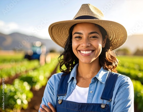 Woman farmer smiles in field