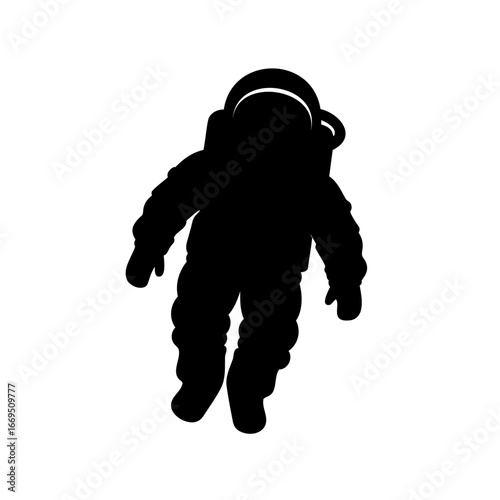 Silhouette illustration of a spaceman astronaut in spacesuit floating in zero gravity