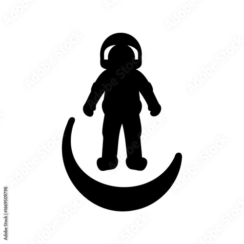 Silhouette of astronaut on a crescent moon floating in the sky