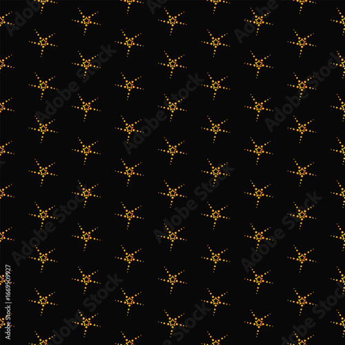 A luxury seamless pattern featuring golden floral and geometric motifs on a black background. Perfect for textile prints, wallpapers, packaging, invitations, wrapping paper, and elegant digital or dec
