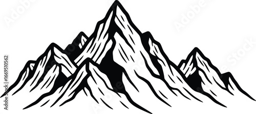 Vector art of detailed mountain range illustration with jagged peaks