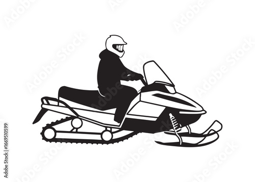 Person Riding Snowmobile Silhouette Vector Illustration Winter Adventure.