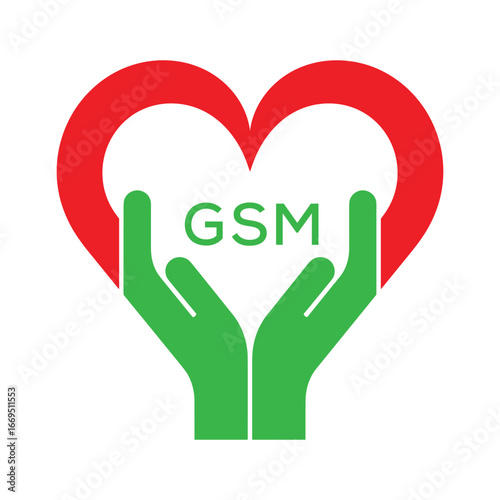 GSM Heart and Hands Company logo. GSM Company logo design for entrepreneur and business. GSM best icon.
