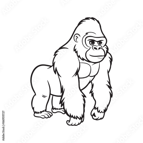 Detailed Cartoon Gorilla Standing on All Fours Coloring Page for Kids