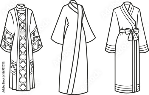 Vector art of three elegant womens robes in different styles