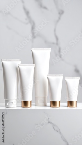 Wallpaper Mural White cosmetic tubes on a white marble background Torontodigital.ca