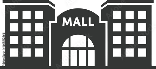 Illustration of a shopping mall building with the word mall on it