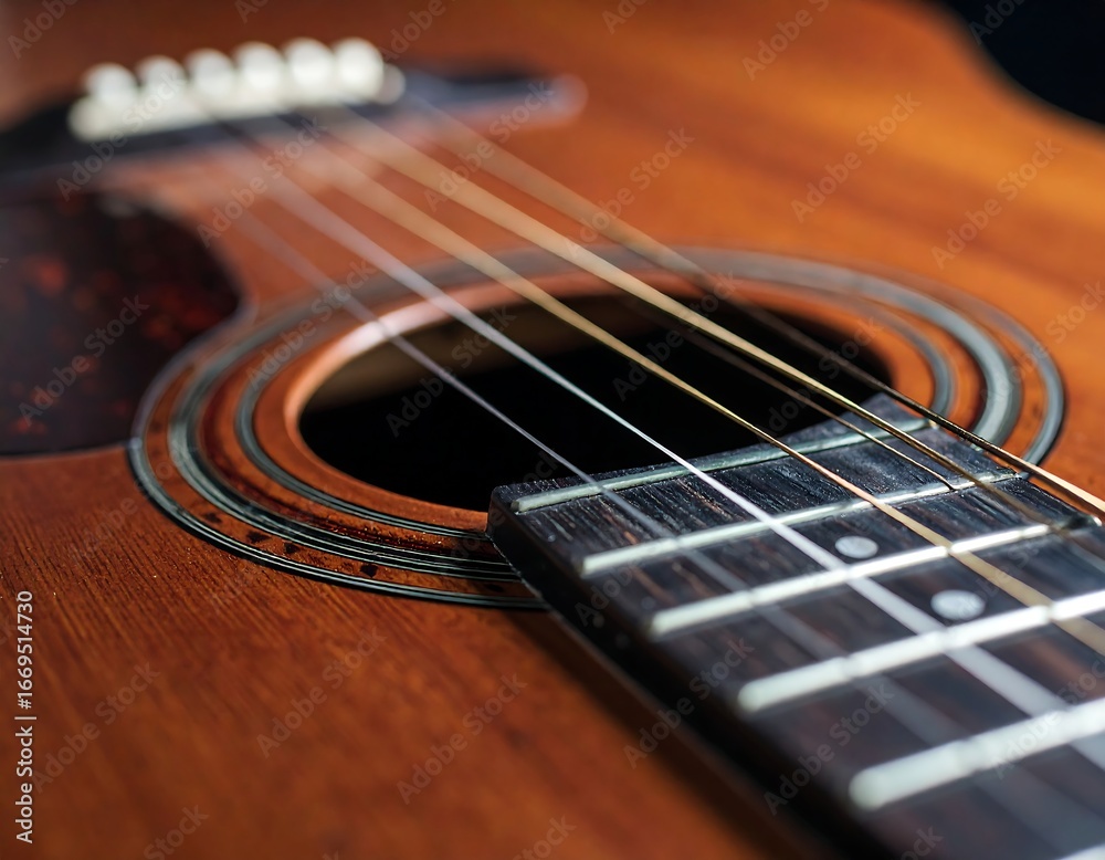 Fototapeta premium Acoustic Guitar Close-up, Strings, Soundhole