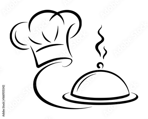 Chef Hat and Food Serving Cloche with Steam Icon cooking restaurant