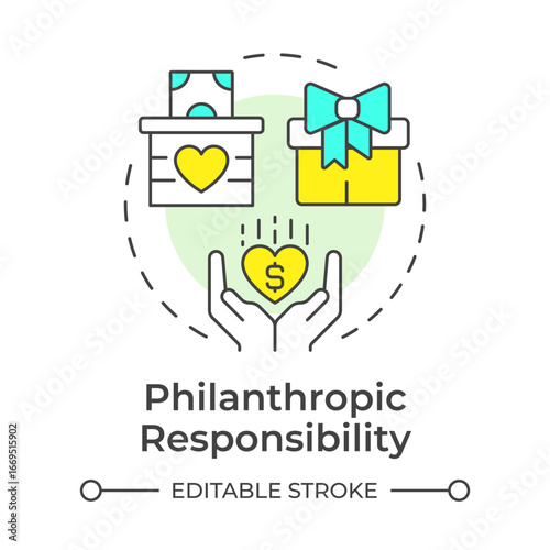 Philanthropic responsibility multi color concept icon. Business voluntary efforts. Type of corporate liability. Round shape line illustration. Abstract idea. Graphic design. Easy to use in booklet