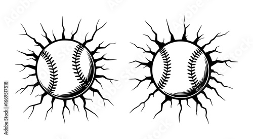 Two Baseball Graphics with Exploding or Bursting Effect sport game