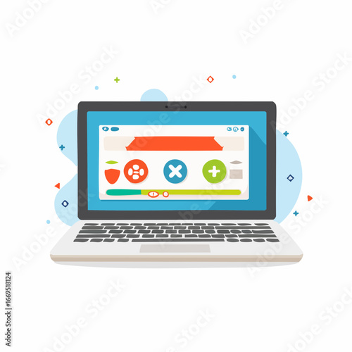 Flat vector gaming icons. Includes controller, arcade machine, gaming laptop, VR headset, esports trophy, mobile gaming, keyboard, headset, loading bar, and pixel sword shield. 
