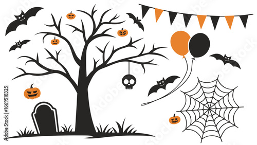 Autumn tree with birds vector illustration
