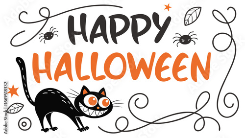 Halloween card illustration with cute cat vector design