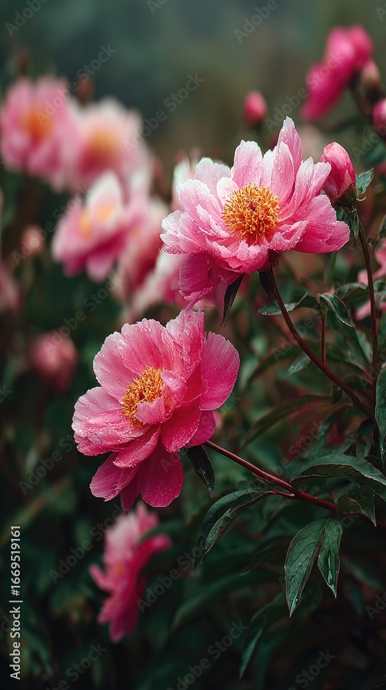 Fototapeta premium Lush pink peonies in a garden