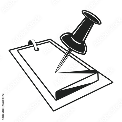 Silhouette of a pushpin holding a paper on a board, school supplies  minimal silhouette Vector Icon Design with white background