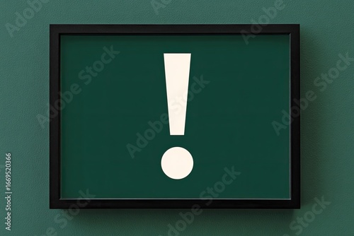 Framed exclamation point on teal background