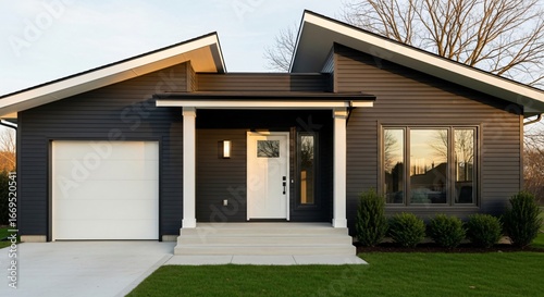 Modern home exterior design with elegant curb appeal and inviting entrance