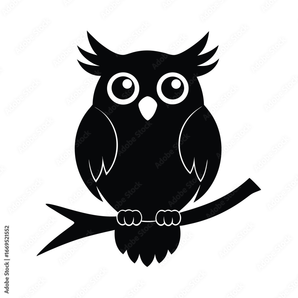 Fototapeta premium Owl perched on a branch bird vector silhouette illustration