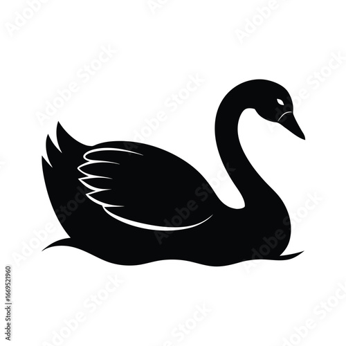 Swan gliding gracefully on water bird vector silhouette
