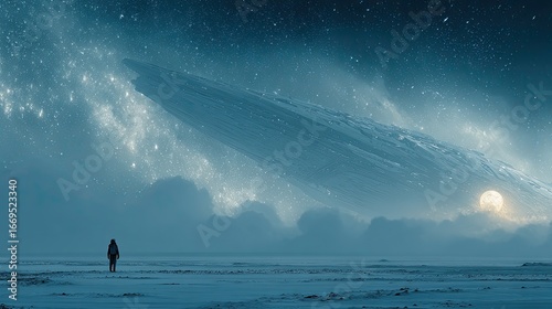 Alien ship over frozen landscape