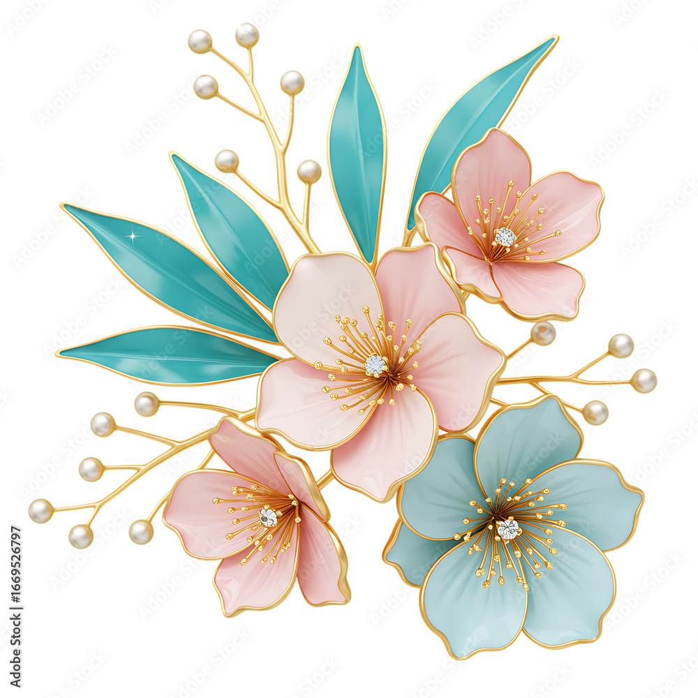 Fototapeta premium Beautiful floral arrangement with pink and blue flowers isolated on transparent background