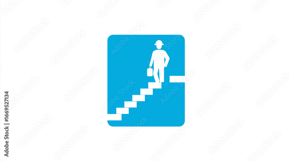 Fototapeta premium Blue Stair Climbing Worker Icon for Construction
