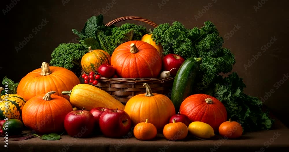 Vibrant Harvest Display with Pumpkins and Fresh Produce Vibrant Harvest Display with Pumpkins and Fresh Produce