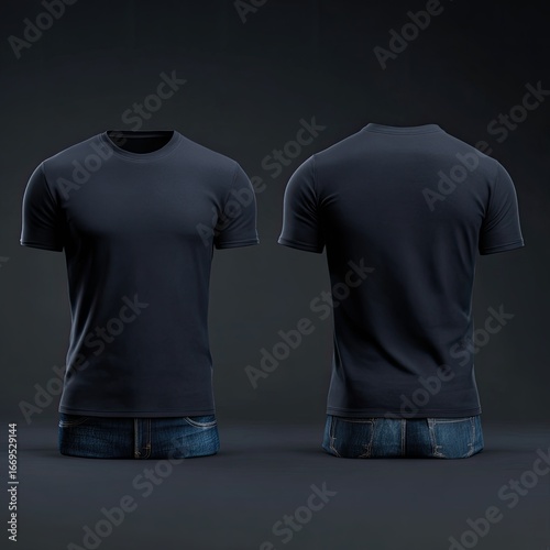 Dark navy blue t-shirt mockup on display stand