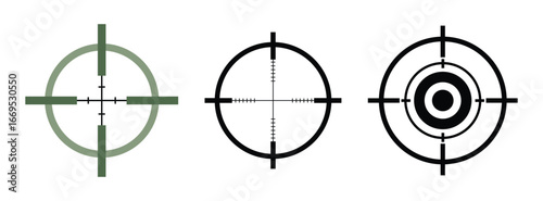 Various scope and crosshair icons for aiming, targeting, and shooting concepts in a vector format