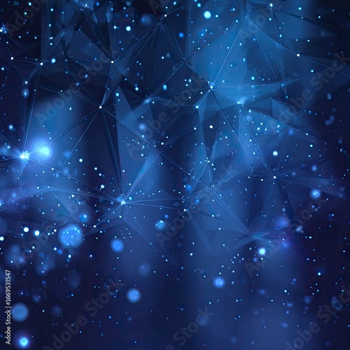 Deep blue abstract digital backdrop with interconnected triangles and glowing particles