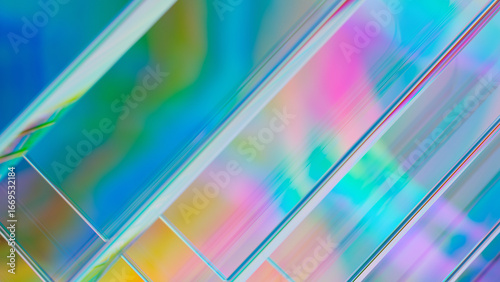 3d neon futuristic glass. Transparent Rainbow Glass. 3D rendering illustration, not AI.