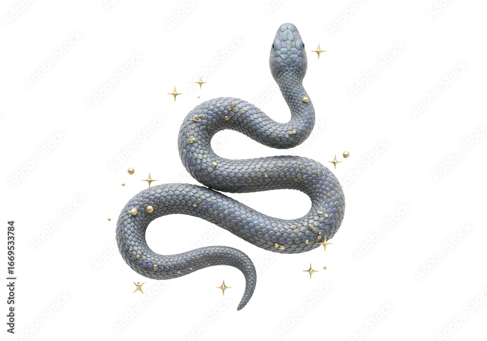 Obraz premium Isolated serpent coiled up with gold highlights, fantasy creature, 3D render, artistic style