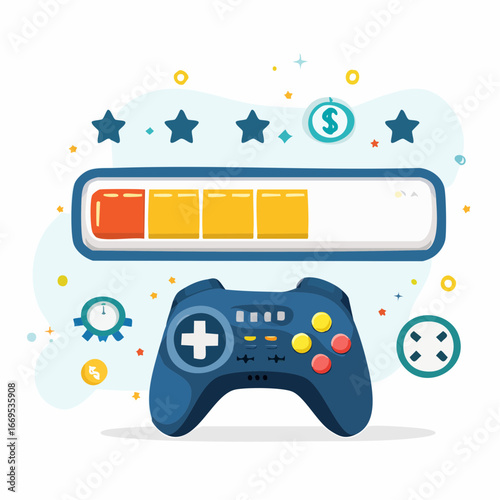 Flat vector gaming icons. Includes controller, arcade machine, gaming laptop, VR headset, esports trophy, mobile gaming, keyboard, headset, loading bar, and pixel sword shield. 