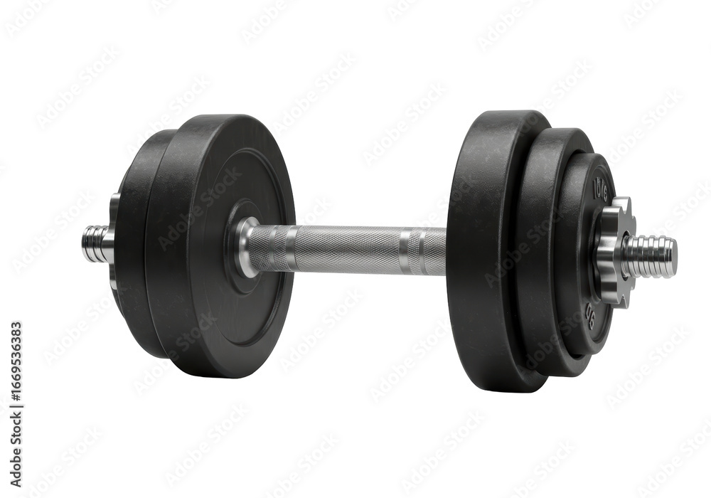 Fototapeta premium Isolated Black Dumbbell with Multiple Weight Plates on a White Background for Fitness and Strength Training