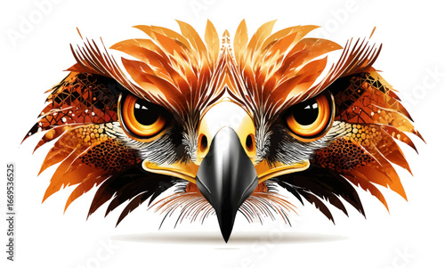 Striking Eagle Head Illustration with Vibrant Orange and Brown Feathers