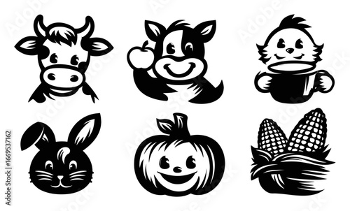 Cute Farm Animal Icons and Symbols for Creative Agricultural Designs