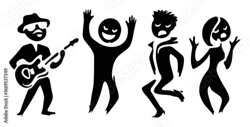 Dynamic Silhouettes of Musicians and Dancers Celebrating Joyful Music