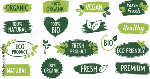 Organic and natural food labels collection with messages
