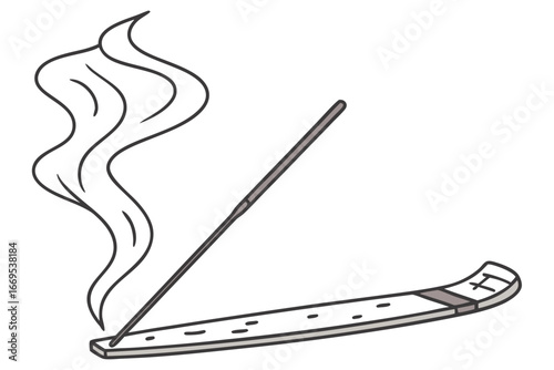 Scented Incense Stick with Holder and Smoke on White Background