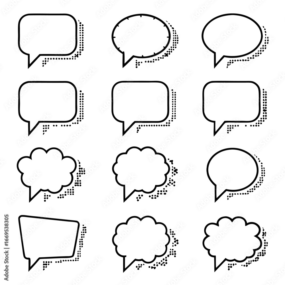 Obraz premium Set of twelve different speech bubbles with shadow, illustration of communication icons for web design