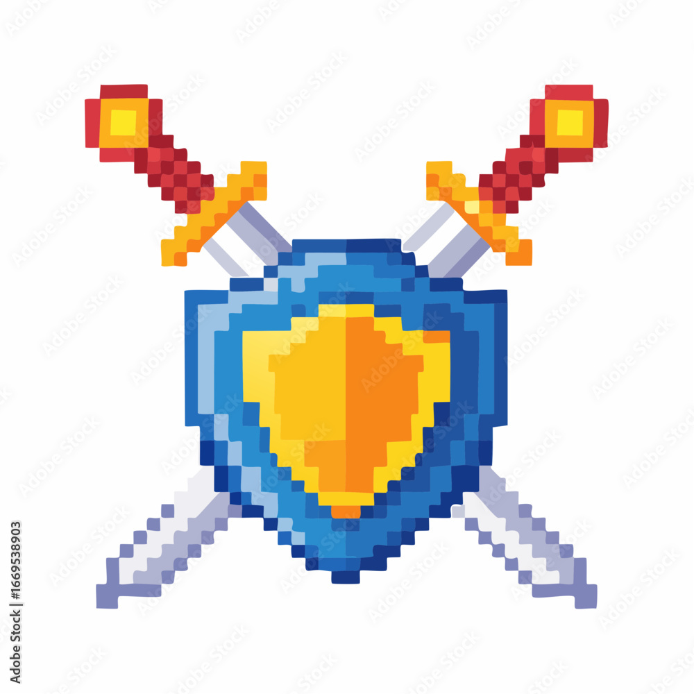 Fototapeta premium Flat vector gaming icons. Includes controller, arcade machine, gaming laptop, VR headset, esports trophy, mobile gaming, keyboard, headset, loading bar, and pixel sword shield. 