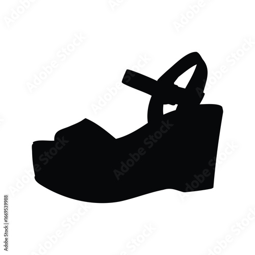Silhouette of a stylish wedge heel sandal with ankle strap detail, women's high heels silhouette vector illustration