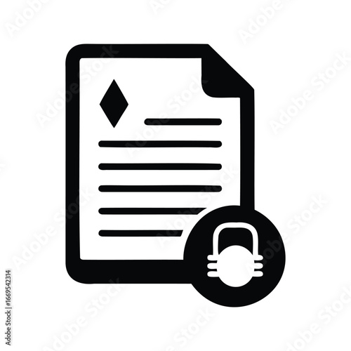 Secured Document with Restricted Access Represented by a Padlock Icon Graphic, documents silhouette vector illustration