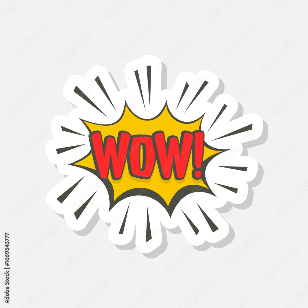 Fototapeta premium Wow comic text speech bubble icon sticker isolated on gray background