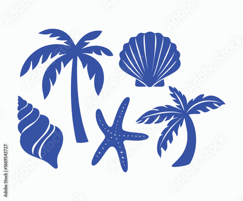 Hand Drawn Summer Beach Isolated Collection EPS Vector Template