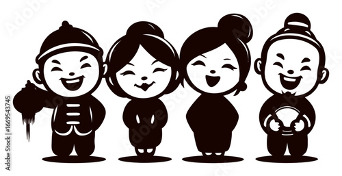 Playful Cartoon Characters Representing Various Cultures and Joyful Emotions