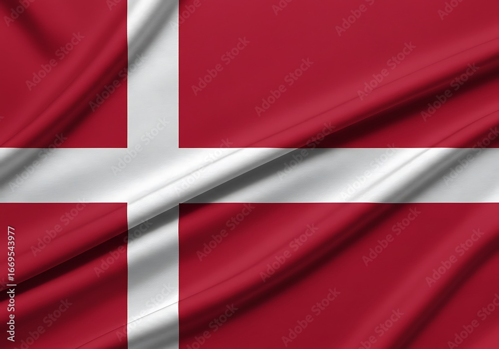 Fototapeta premium A close-up shot of the Danish flag's silky fabric, with deep folds and rich colors.