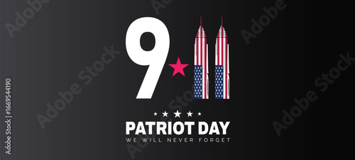 USA Patriot Day banner with American flag and lettering. Vector illustration. Day of remembering, September 11