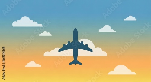 Airplane Silhouette Soaring Above Clouds A Vector Illustration for Travel and Aviation Concepts